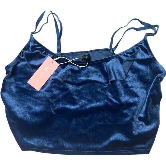 NWT Mentionables Navy Blue Velvet Ruffle Camisole Cropped Top Small S - Picture 1 of 5